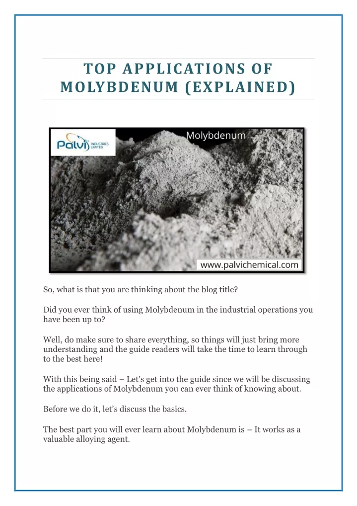 top applications of molybdenum explained