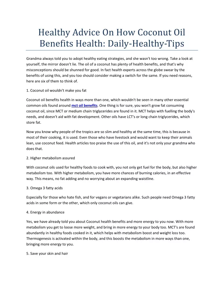 healthy advice on how coconut oil benefits health