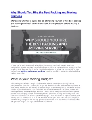 why should you hire the best packing and moving