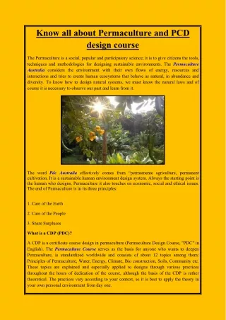 Know all about Permaculture and PCD design course