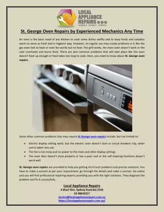St. George Oven Repairs by Experienced Mechanics Any Time