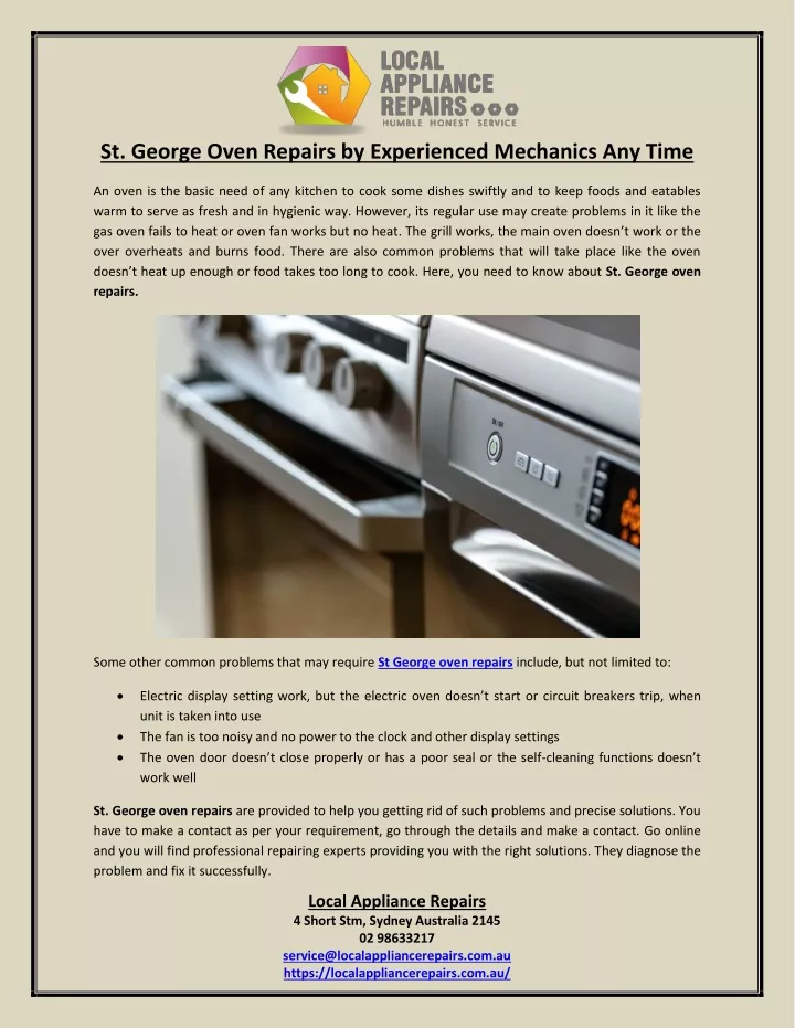 st george oven repairs by experienced mechanics