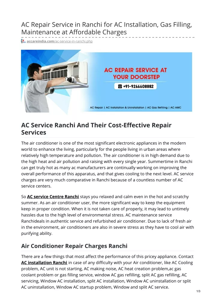 ac repair service in ranchi for ac installation