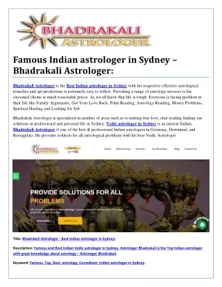 Famous Indian astrologer in Sydney – Bhadrakali Astrologer: