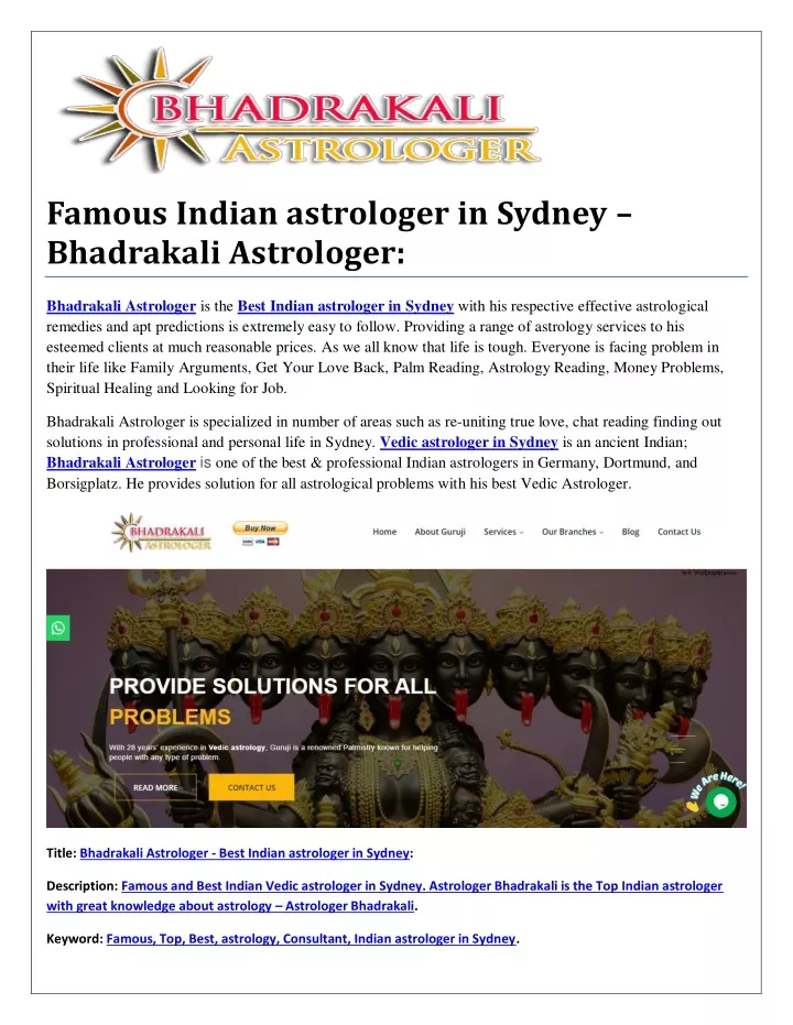 famous indian astrologer in sydney bhadrakali