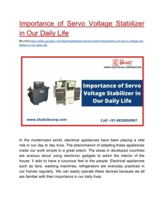 importance of servo voltage stabilizer