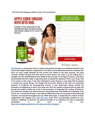 ACV Plus Keto Singapore Where to Buy, Price & Reviews