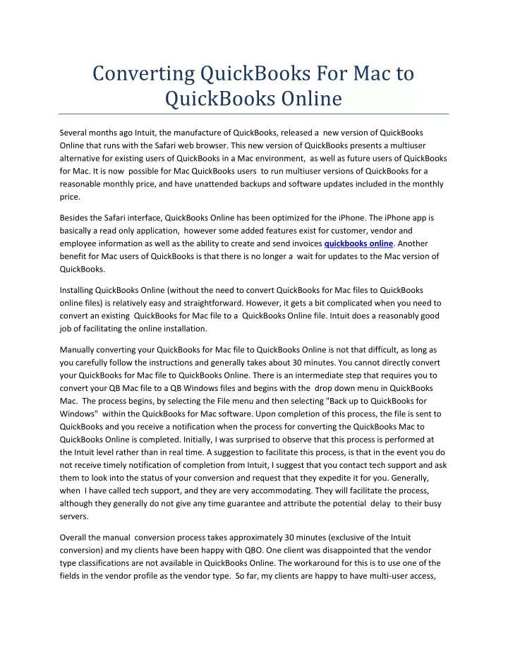 converting quickbooks for mac to quickbooks online
