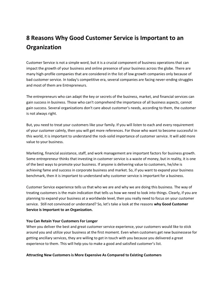 8 reasons why good customer service is important
