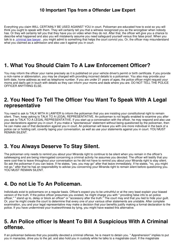 10 important tips from a offender law expert