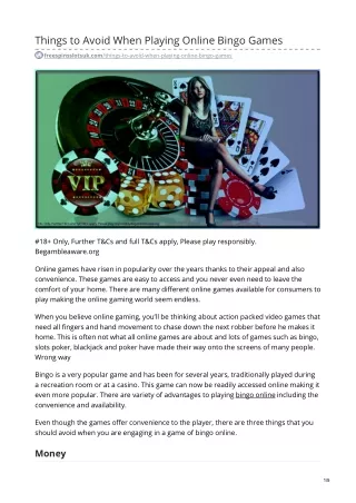things to avoid when playing online bingo games