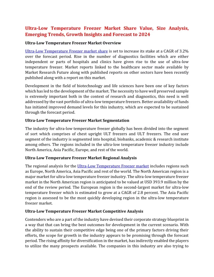 ultra low temperature freezer market share value