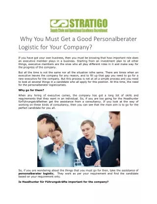 Personalberater Logistic for Your Company
