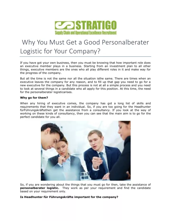 why you must get a good personalberater logistic