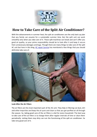 how to take care of the split air conditioner