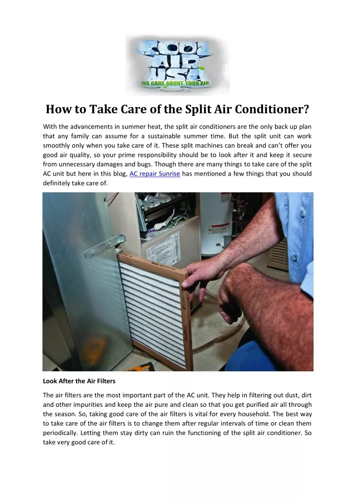 how to take care of the split air conditioner
