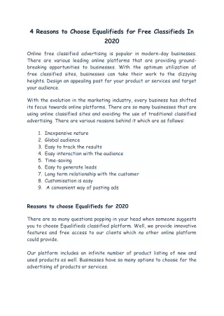 4 reasons to choose equalifieds for free