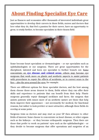 About Finding Specialist Eye Care