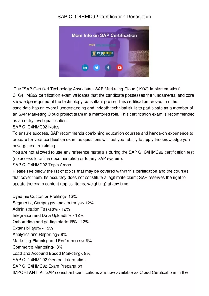 sap c c4hmc92 certification description