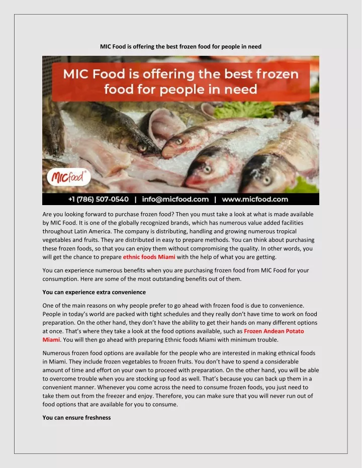mic food is offering the best frozen food