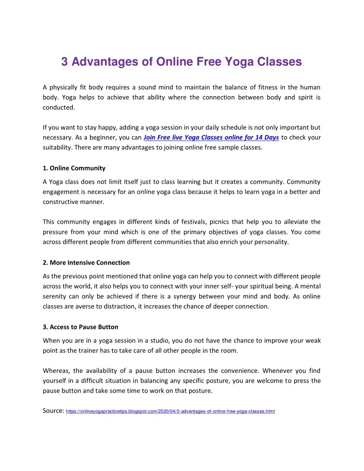 3 advantages of online free yoga classes