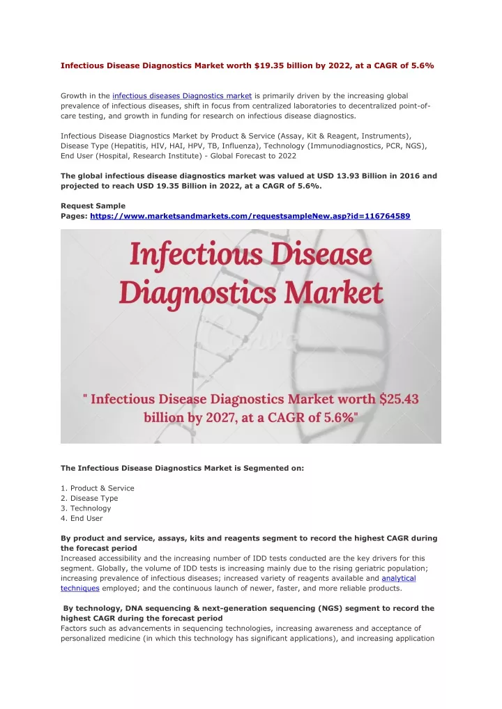 Ppt Infectious Disease Diagnostics Market Worth 19 35 Billion By 2022 At A Cagr Of 5 6