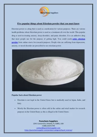 Five popular things about Etizolam powder that you must know