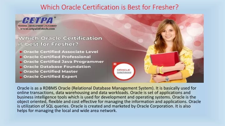 which oracle certification is best for fresher