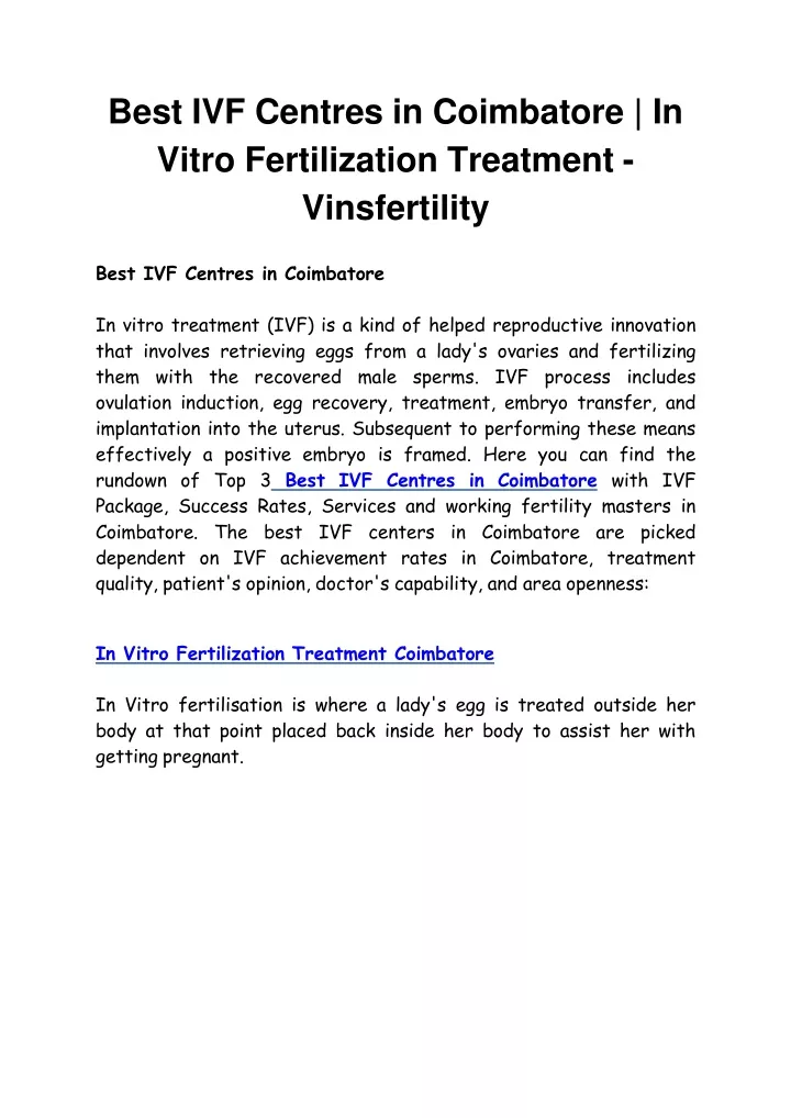 best ivf centres in coimbatore in vitro fertilization treatment vinsfertility