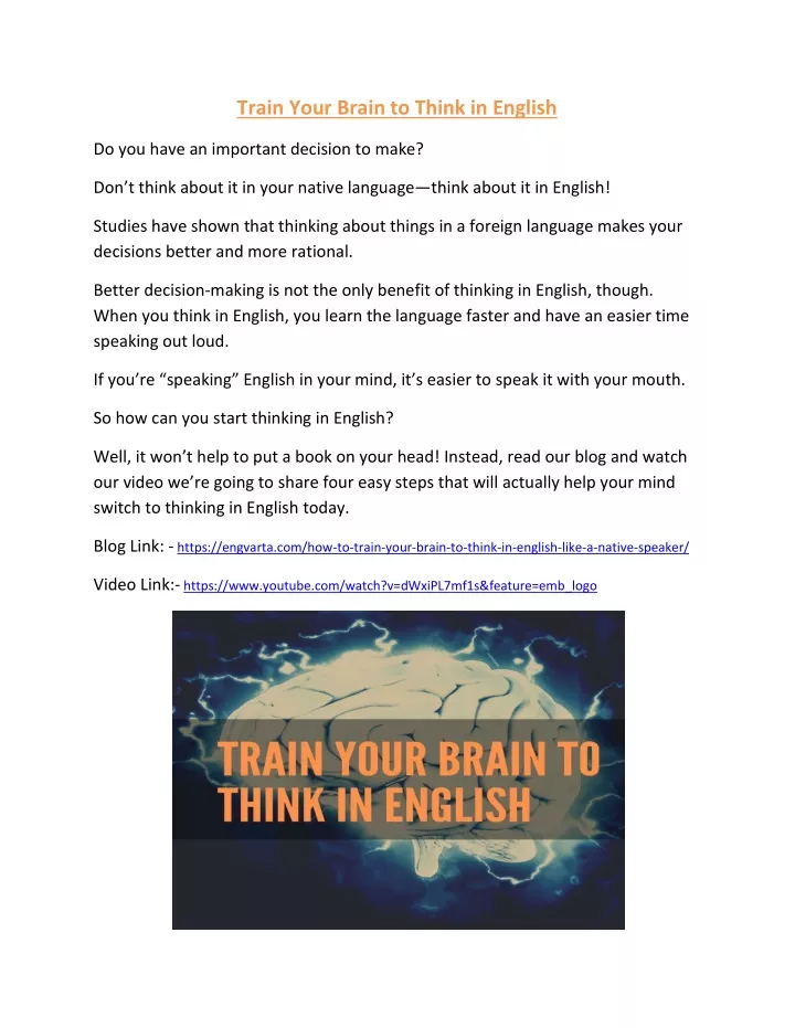 train your brain to think in english
