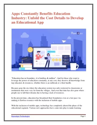 Apps Constantly Benefits Education Industry: Unfold the Cost Details to Develop an Educational App