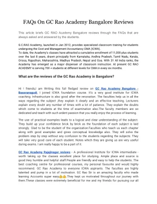 faqs on gc rao academy bangalore reviews