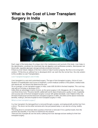 What is the Cost of Liver Transplant Surgery in India