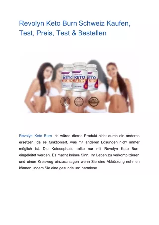 Revolyn Keto Burn Schweiz Kaufen, Test, Preis, Test & Bestellen