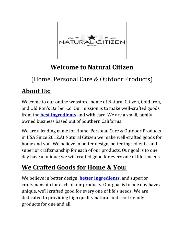 welcome to natural citizen