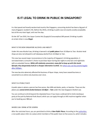 IS IT LEGAL TO DRINK IN PUBLIC IN SINGAPORE?
