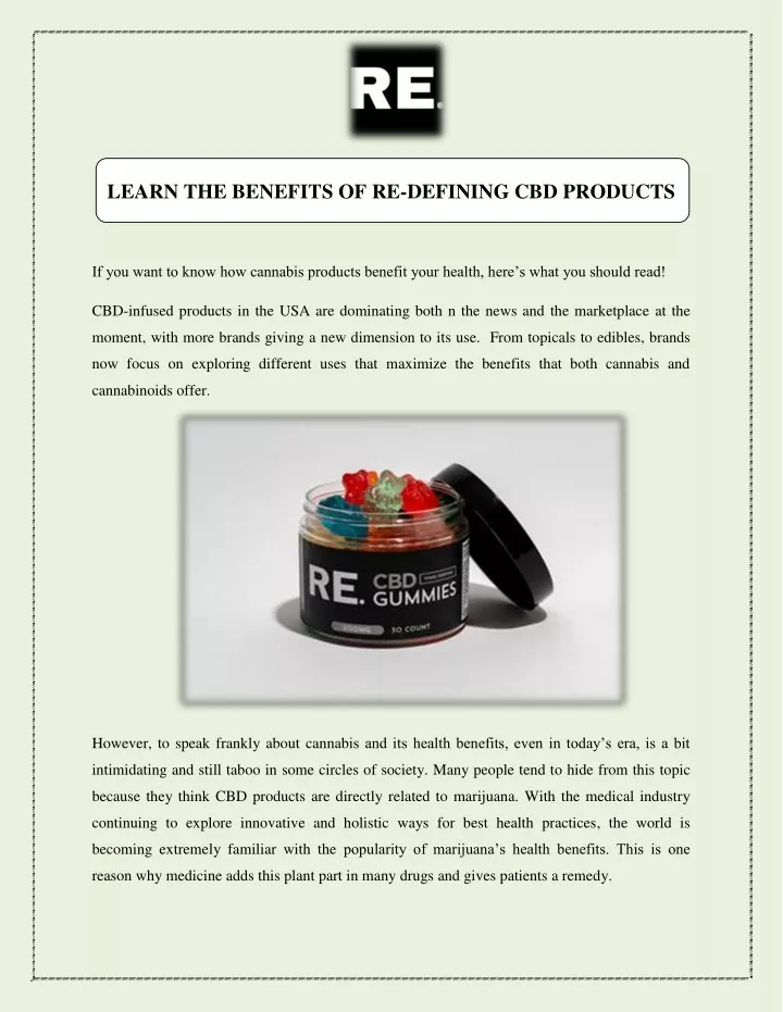 learn the benefits of re defining cbd products