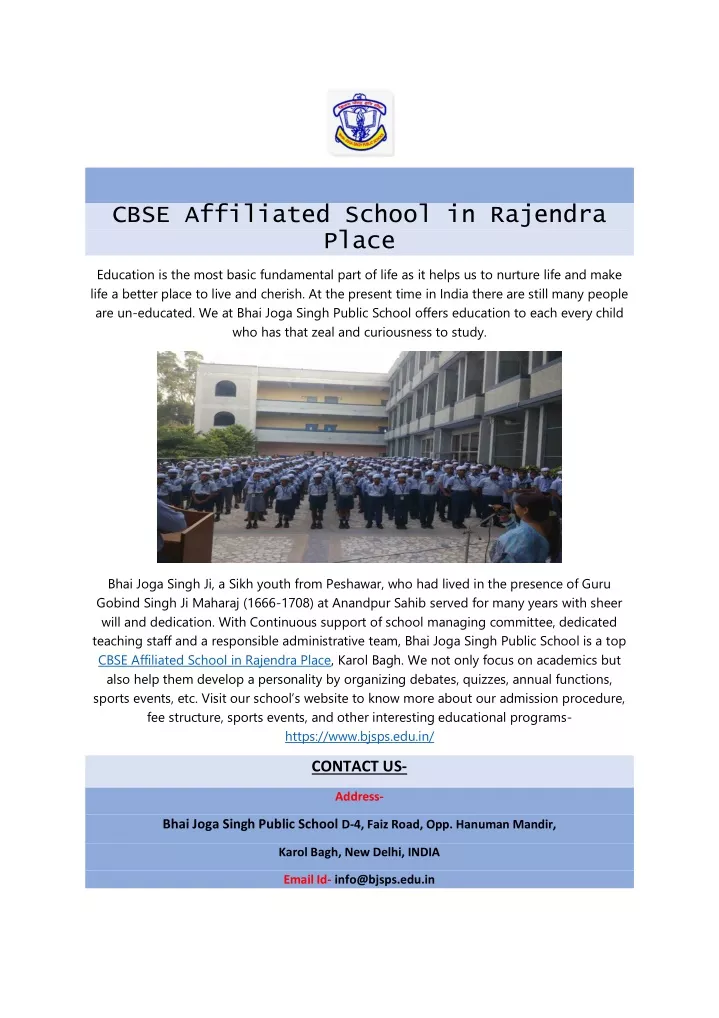 cbse affiliated school in rajendra place