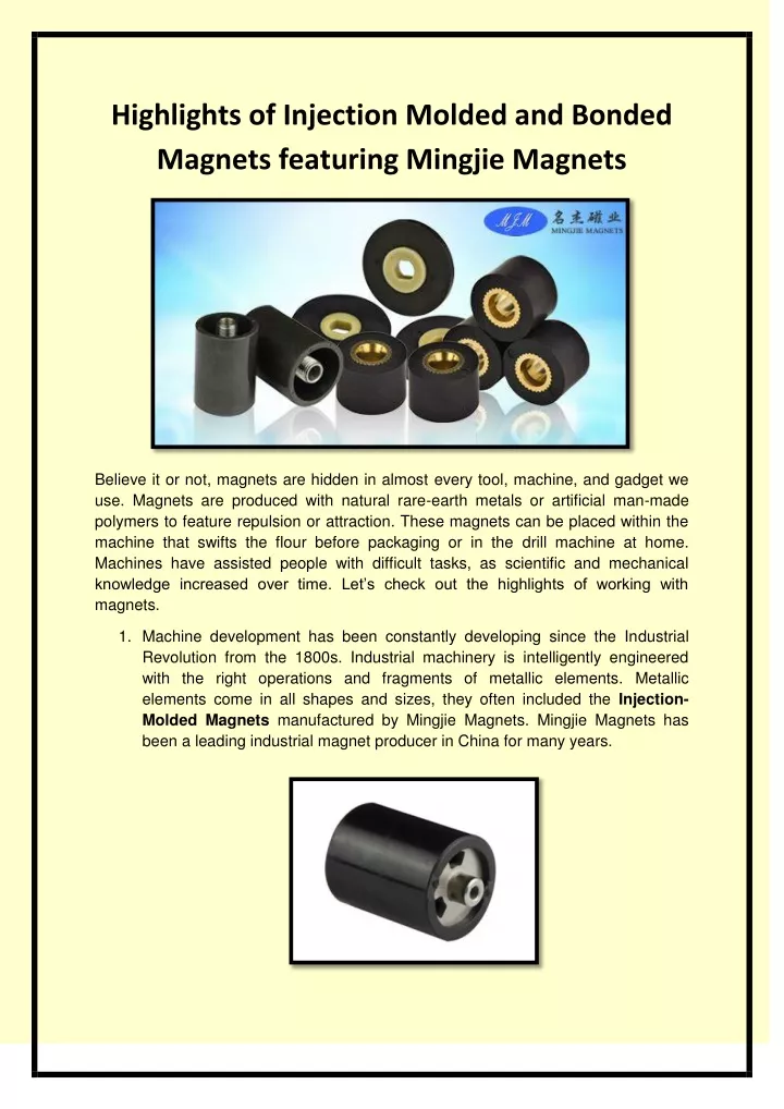 highlights of injection molded and bonded magnets