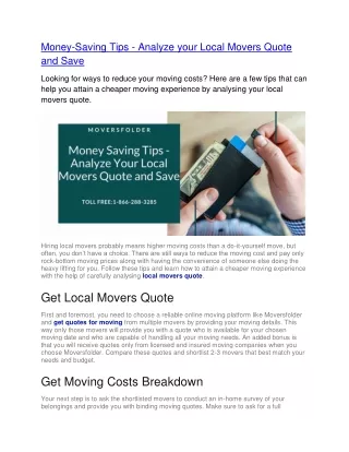 money saving tips analyze your local movers quote