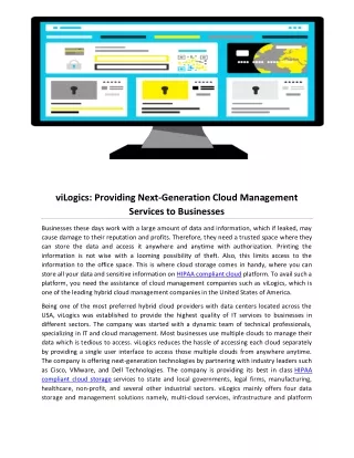 viLogics: Providing Next-Generation Cloud Management Services to Businesses