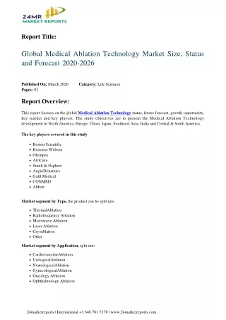 Medical Ablation Technology Market Size, Status and Forecast 2020-2026