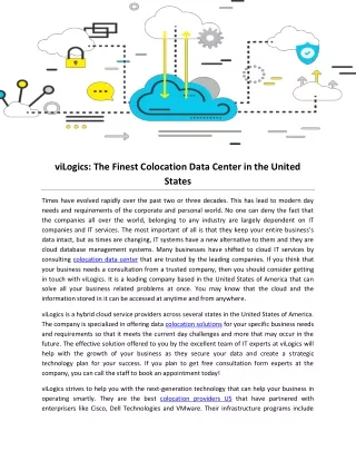 viLogics: The Finest Colocation Data Center in the United States