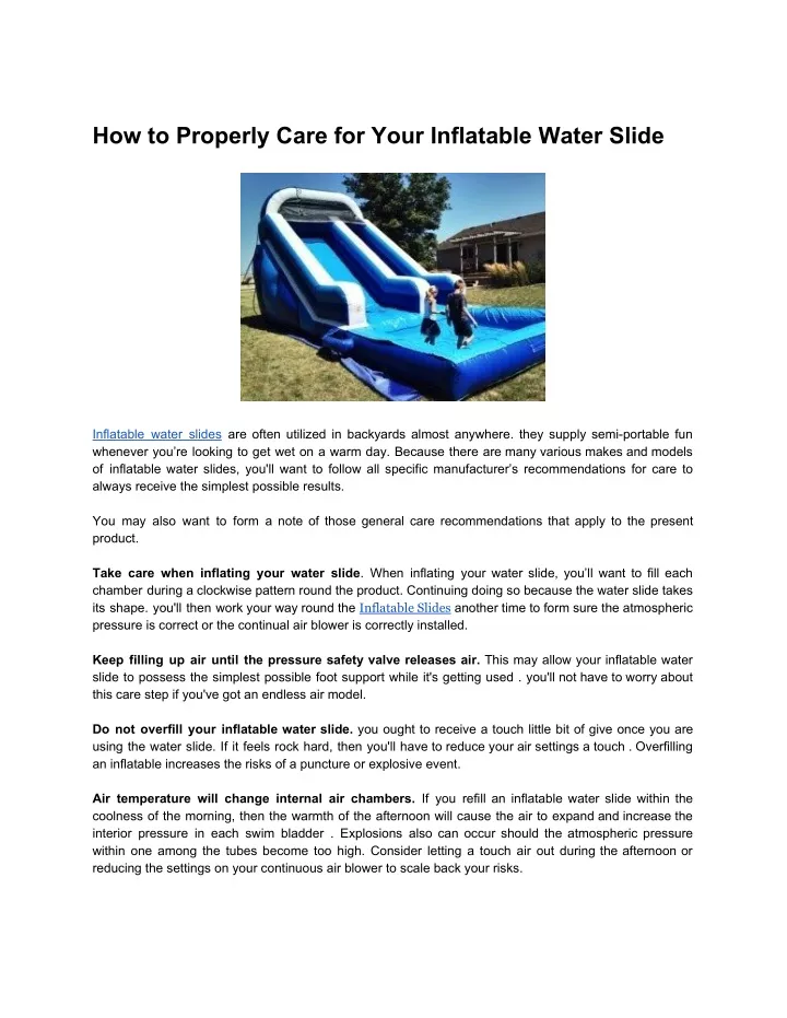 how to properly care for your inflatable water