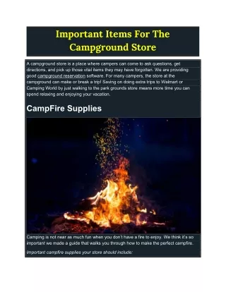important items for the campground store