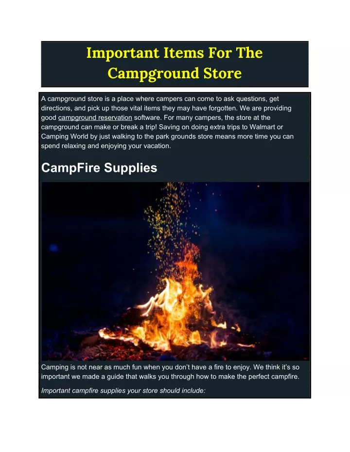 important items for the campground store