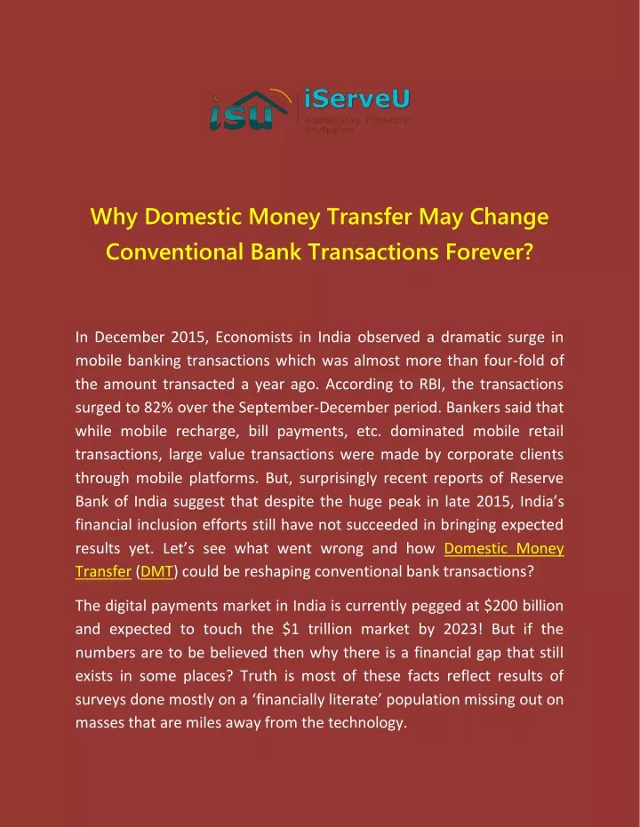 why domestic money transfer may change