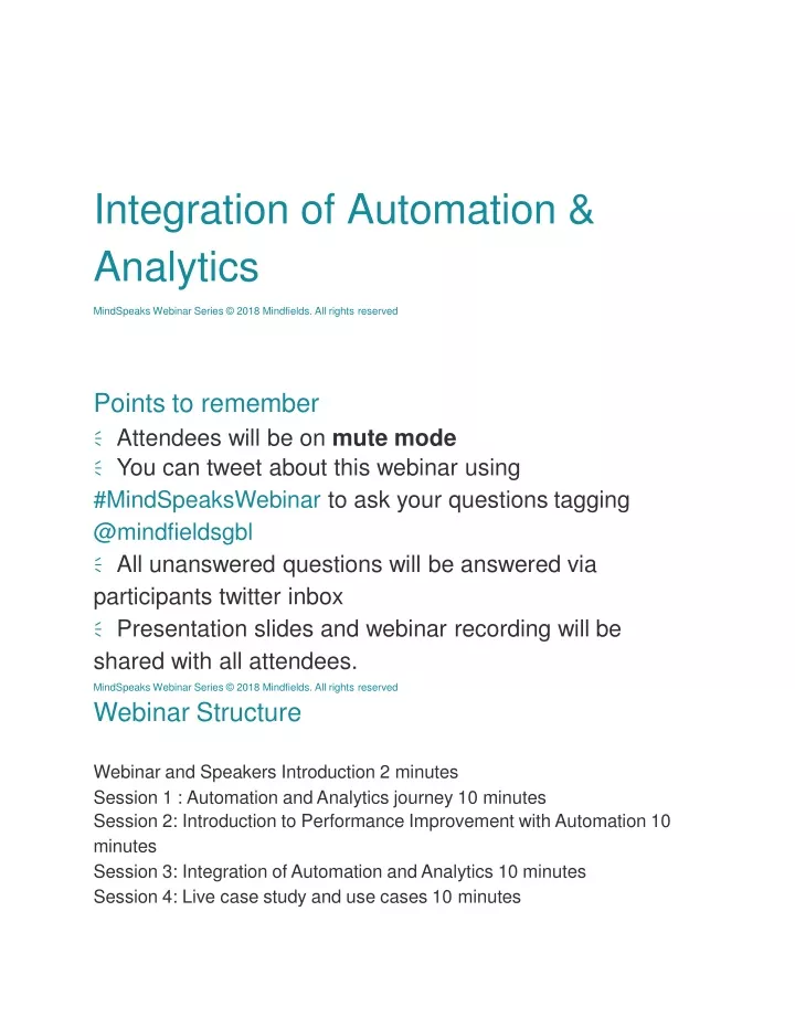 integration of automation analytics mindspeaks webinar series 2018 mindfields all rights reserved