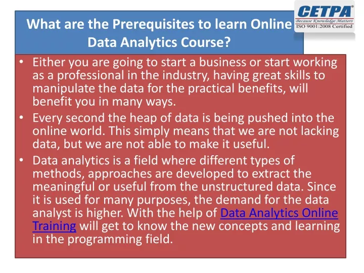 what are the prerequisites to learn online data analytics course