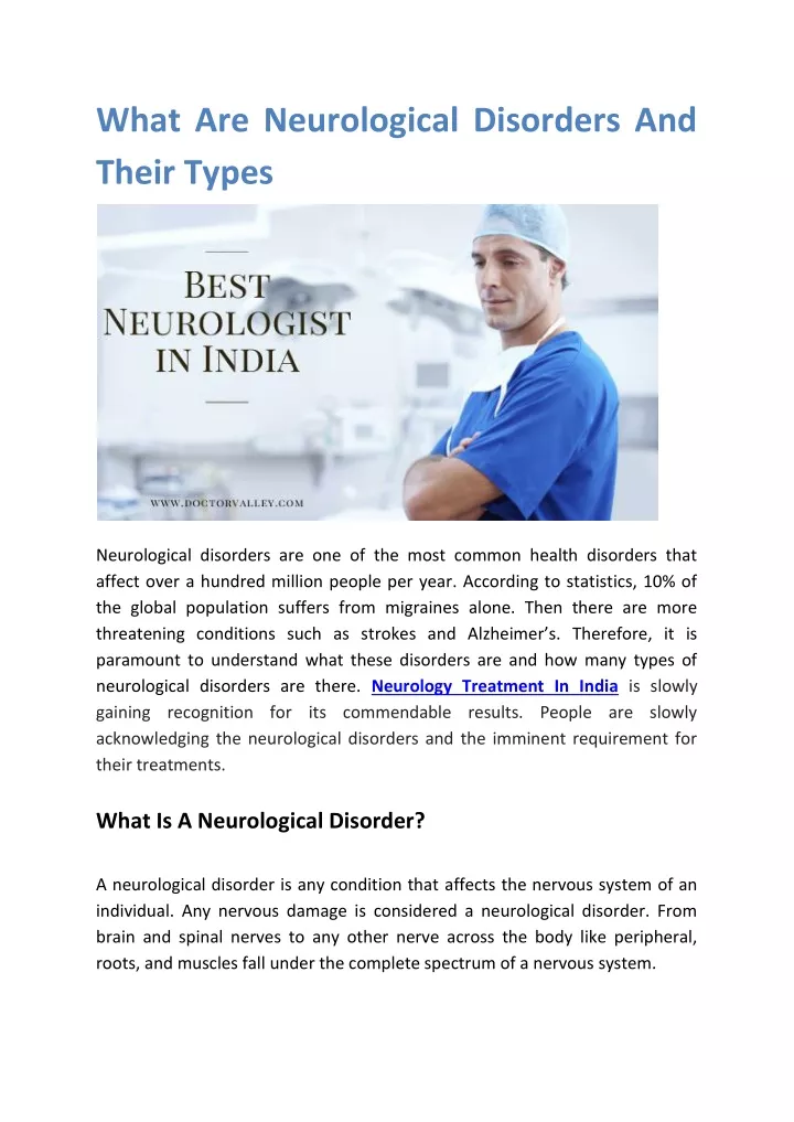 what are neurological disorders and their types